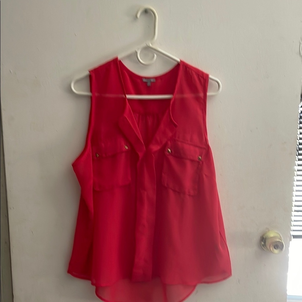 Charlotte Russe Red‎ Sleeveless Buttoned Blouse